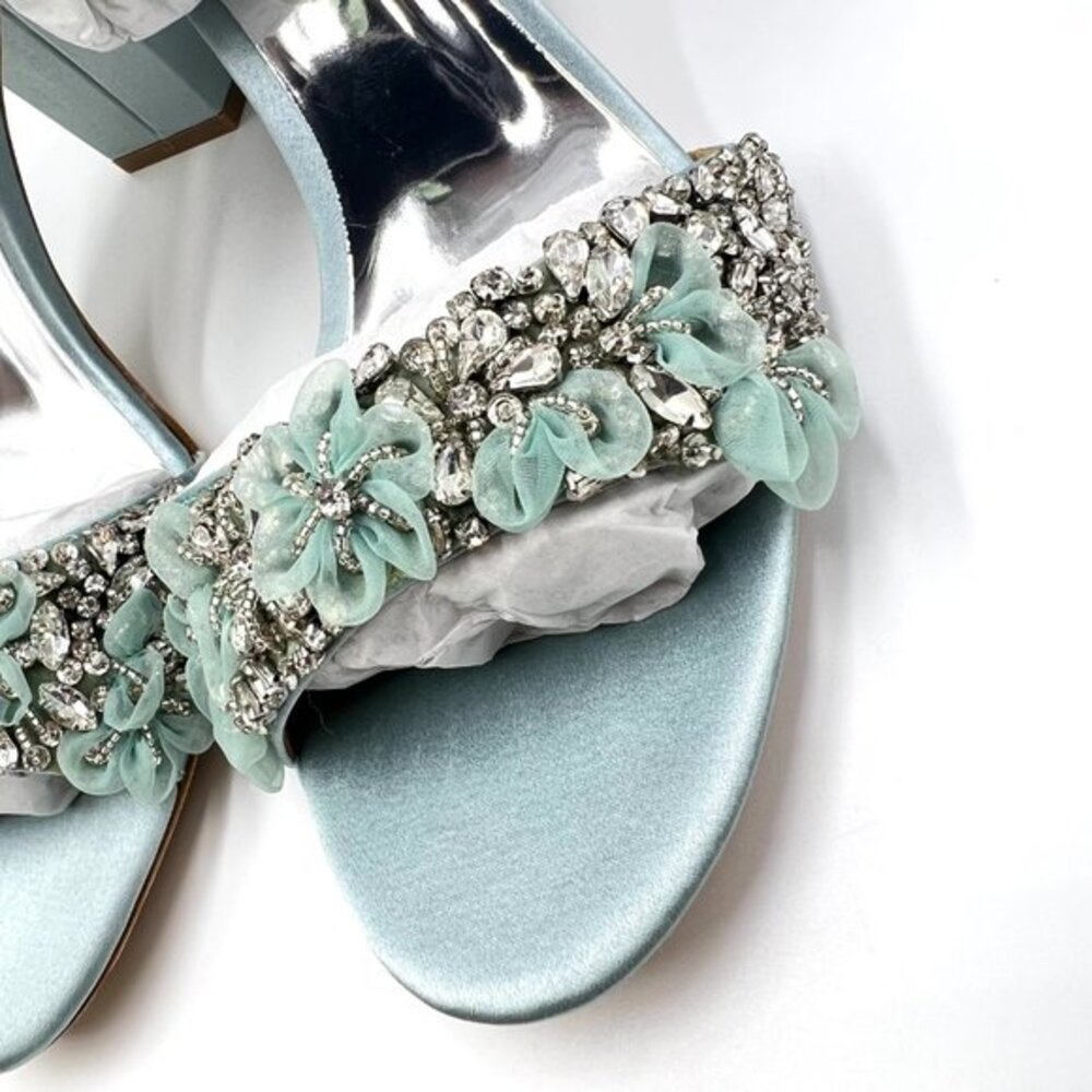 Badgley Mischka Size 9 Light Mist Blue‎ Satin Jeweled Dress Sandals Heels Shoes - Picture 6 of 14